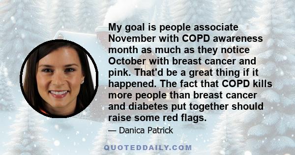 My goal is people associate November with COPD awareness month as much as they notice October with breast cancer and pink. That'd be a great thing if it happened. The fact that COPD kills more people than breast cancer