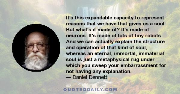 It's this expandable capacity to represent reasons that we have that gives us a soul. But what's it made of? It's made of neurons. It's made of lots of tiny robots. And we can actually explain the structure and