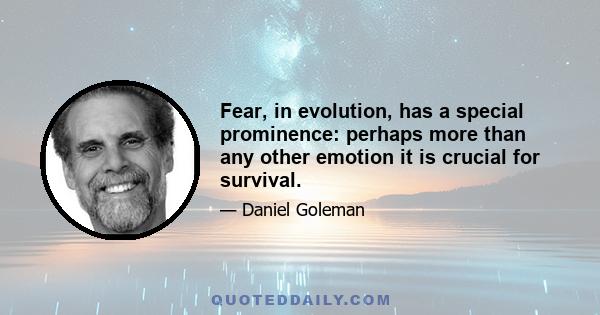 Fear, in evolution, has a special prominence: perhaps more than any other emotion it is crucial for survival.