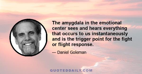 The amygdala in the emotional center sees and hears everything that occurs to us instantaneously and is the trigger point for the fight or flight response.