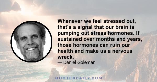 Whenever we feel stressed out, that's a signal that our brain is pumping out stress hormones. If sustained over months and years, those hormones can ruin our health and make us a nervous wreck.