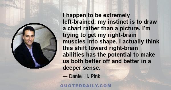 I happen to be extremely left-brained; my instinct is to draw a chart rather than a picture. I'm trying to get my right-brain muscles into shape. I actually think this shift toward right-brain abilities has the