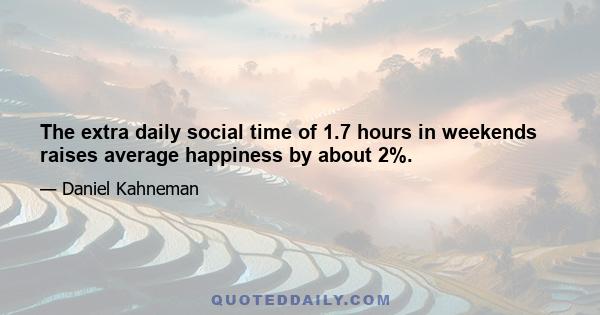 The extra daily social time of 1.7 hours in weekends raises average happiness by about 2%.