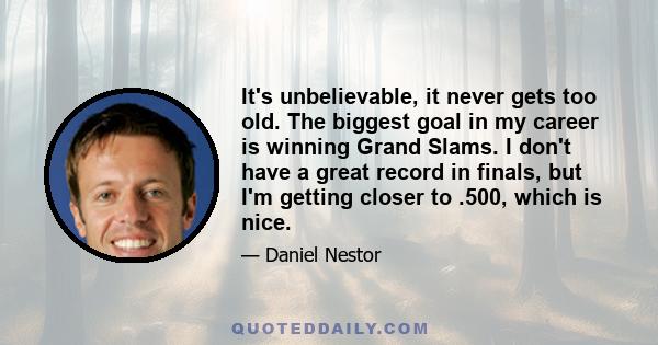 It's unbelievable, it never gets too old. The biggest goal in my career is winning Grand Slams. I don't have a great record in finals, but I'm getting closer to .500, which is nice.