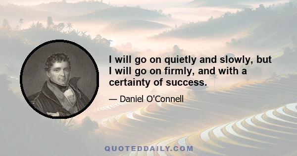 I will go on quietly and slowly, but I will go on firmly, and with a certainty of success.