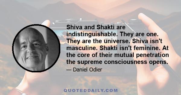 Shiva and Shakti are indistinguishable. They are one. They are the universe. Shiva isn't masculine. Shakti isn't feminine. At the core of their mutual penetration the supreme consciousness opens.