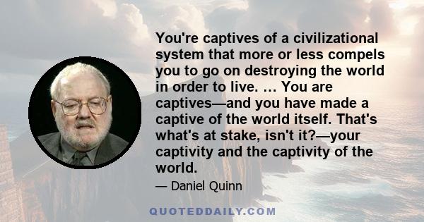 You're captives of a civilizational system that more or less compels you to go on destroying the world in order to live. … You are captives—and you have made a captive of the world itself. That's what's at stake, isn't