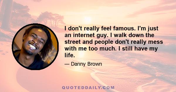 I don't really feel famous. I'm just an internet guy. I walk down the street and people don't really mess with me too much. I still have my life.