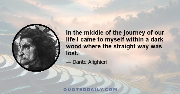 In the middle of the journey of our life I came to myself within a dark wood where the straight way was lost.