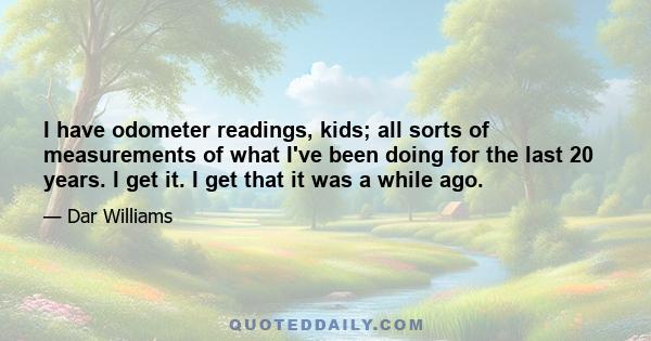 I have odometer readings, kids; all sorts of measurements of what I've been doing for the last 20 years. I get it. I get that it was a while ago.