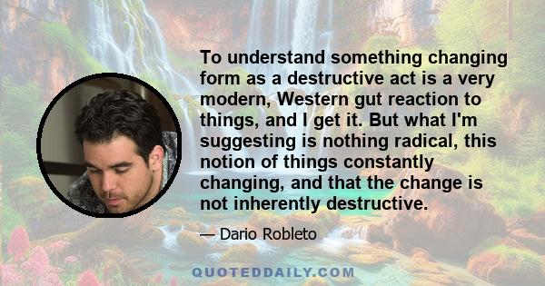 To understand something changing form as a destructive act is a very modern, Western gut reaction to things, and I get it. But what I'm suggesting is nothing radical, this notion of things constantly changing, and that