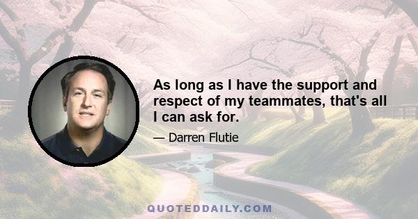 As long as I have the support and respect of my teammates, that's all I can ask for.