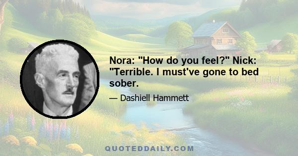 Nora: How do you feel? Nick: Terrible. I must've gone to bed sober.