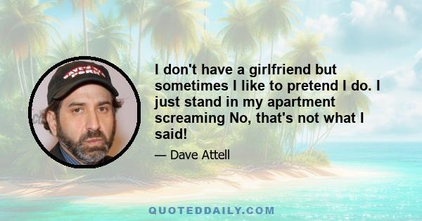 I don't have a girlfriend but sometimes I like to pretend I do. I just stand in my apartment screaming No, that's not what I said!