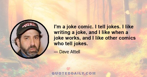 I'm a joke comic. I tell jokes. I like writing a joke, and I like when a joke works, and I like other comics who tell jokes.