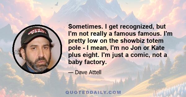 Sometimes. I get recognized, but I'm not really a famous famous. I'm pretty low on the showbiz totem pole - I mean, I'm no Jon or Kate plus eight. I'm just a comic, not a baby factory.