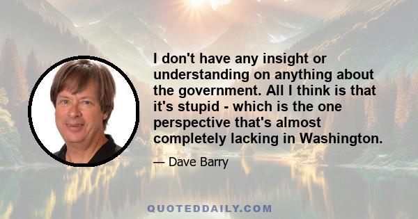 I don't have any insight or understanding on anything about the government. All I think is that it's stupid - which is the one perspective that's almost completely lacking in Washington.