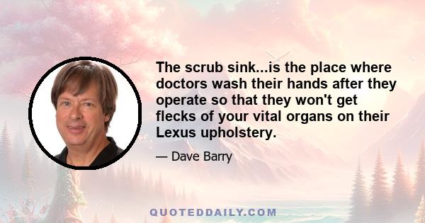 The scrub sink...is the place where doctors wash their hands after they operate so that they won't get flecks of your vital organs on their Lexus upholstery.