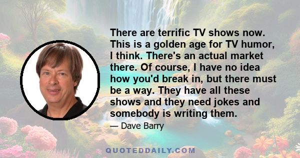 There are terrific TV shows now. This is a golden age for TV humor, I think. There's an actual market there. Of course, I have no idea how you'd break in, but there must be a way. They have all these shows and they need 