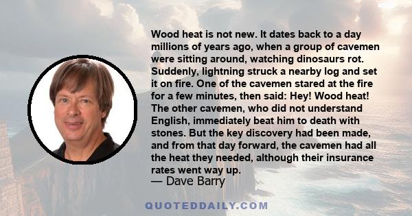 Wood heat is not new. It dates back to a day millions of years ago, when a group of cavemen were sitting around, watching dinosaurs rot. Suddenly, lightning struck a nearby log and set it on fire. One of the cavemen