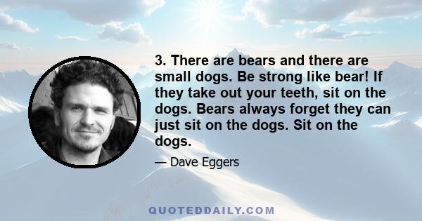 3. There are bears and there are small dogs. Be strong like bear! If they take out your teeth, sit on the dogs. Bears always forget they can just sit on the dogs. Sit on the dogs.