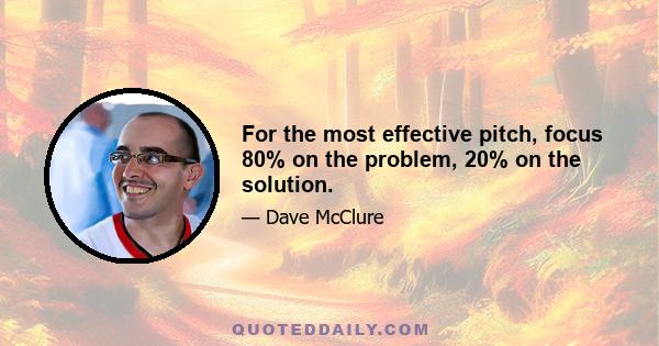 For the most effective pitch, focus 80% on the problem, 20% on the solution.