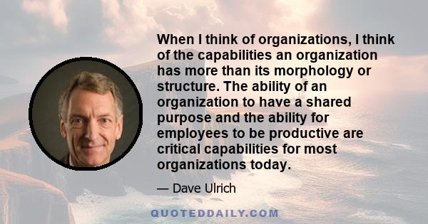 When I think of organizations, I think of the capabilities an organization has more than its morphology or structure. The ability of an organization to have a shared purpose and the ability for employees to be