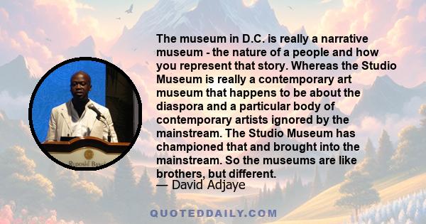 The museum in D.C. is really a narrative museum - the nature of a people and how you represent that story. Whereas the Studio Museum is really a contemporary art museum that happens to be about the diaspora and a