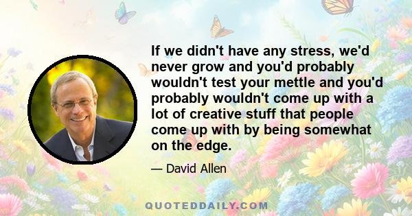 If we didn't have any stress, we'd never grow and you'd probably wouldn't test your mettle and you'd probably wouldn't come up with a lot of creative stuff that people come up with by being somewhat on the edge.