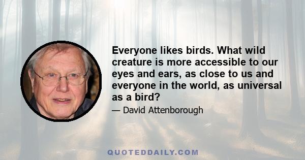 Everyone likes birds. What wild creature is more accessible to our eyes and ears, as close to us and everyone in the world, as universal as a bird?