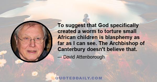 To suggest that God specifically created a worm to torture small African children is blasphemy as far as I can see. The Archbishop of Canterbury doesn't believe that.