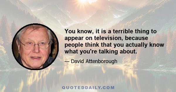 You know, it is a terrible thing to appear on television, because people think that you actually know what you're talking about.