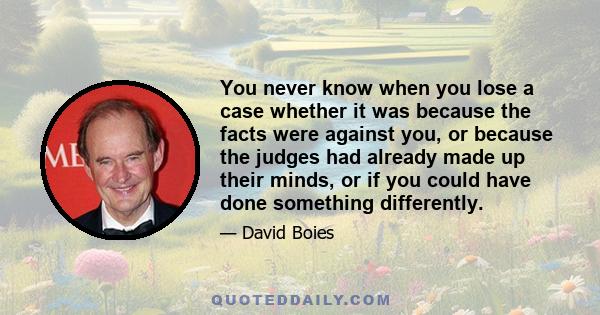 You never know when you lose a case whether it was because the facts were against you, or because the judges had already made up their minds, or if you could have done something differently.