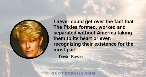 I never could get over the fact that The Pixies formed, worked and separated without America taking them to its heart or even recognizing their existence for the most part.