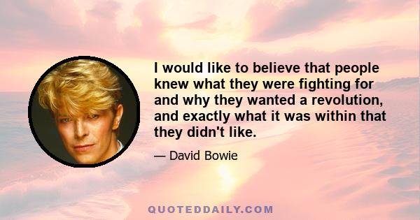 I would like to believe that people knew what they were fighting for and why they wanted a revolution, and exactly what it was within that they didn't like.