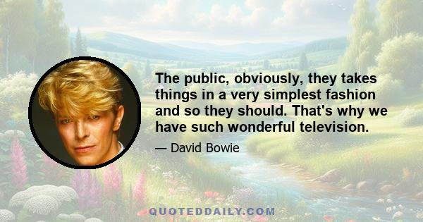 The public, obviously, they takes things in a very simplest fashion and so they should. That's why we have such wonderful television.