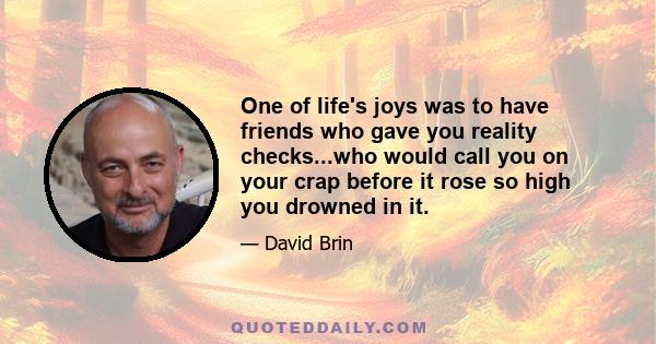 One of life's joys was to have friends who gave you reality checks...who would call you on your crap before it rose so high you drowned in it.