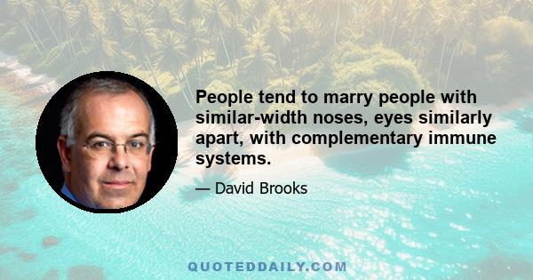 People tend to marry people with similar-width noses, eyes similarly apart, with complementary immune systems.