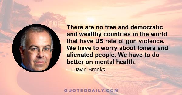 There are no free and democratic and wealthy countries in the world that have US rate of gun violence. We have to worry about loners and alienated people. We have to do better on mental health.