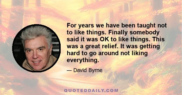 For years we have been taught not to like things. Finally somebody said it was OK to like things. This was a great relief. It was getting hard to go around not liking everything.