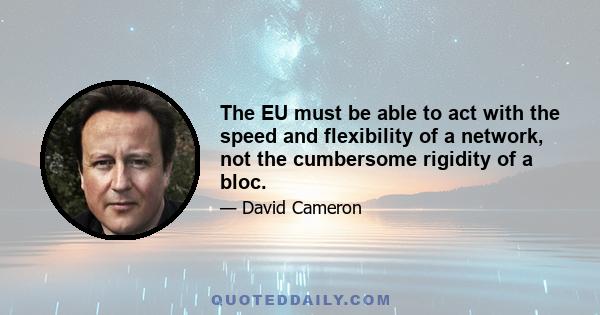 The EU must be able to act with the speed and flexibility of a network, not the cumbersome rigidity of a bloc. We must not be weighed down by an insistence on a one size fits all approach which implies that all