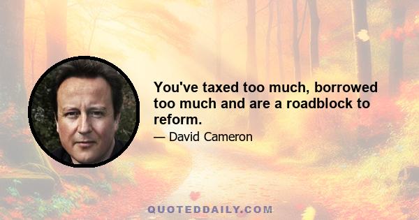 You've taxed too much, borrowed too much and are a roadblock to reform.