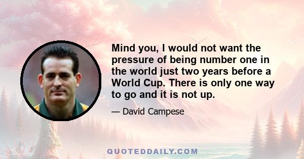 Mind you, I would not want the pressure of being number one in the world just two years before a World Cup. There is only one way to go and it is not up.