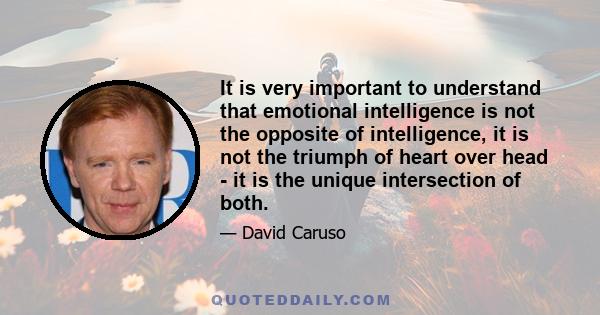 It is very important to understand that emotional intelligence is not the opposite of intelligence, it is not the triumph of heart over head - it is the unique intersection of both.