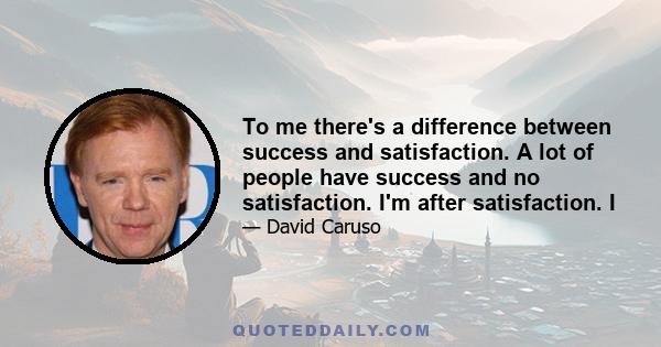 To me there's a difference between success and satisfaction. A lot of people have success and no satisfaction. I'm after satisfaction. I