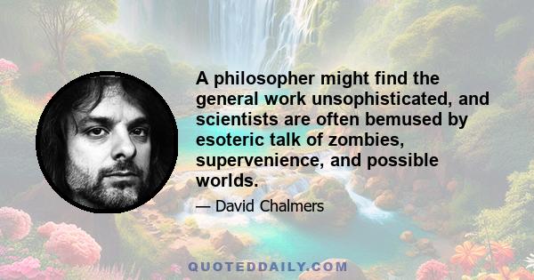 A philosopher might find the general work unsophisticated, and scientists are often bemused by esoteric talk of zombies, supervenience, and possible worlds.