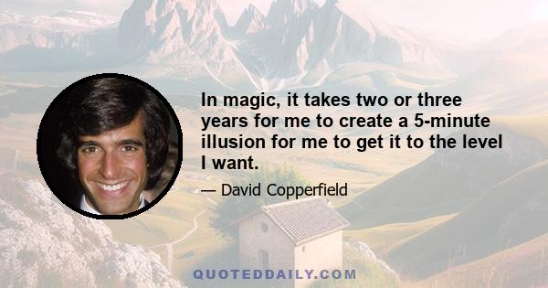 In magic, it takes two or three years for me to create a 5-minute illusion for me to get it to the level I want.