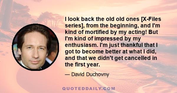 I look back the old old ones [X-Files series], from the beginning, and I'm kind of mortified by my acting! But I'm kind of impressed by my enthusiasm. I'm just thankful that I got to become better at what I did, and