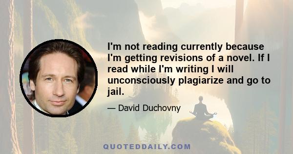 I'm not reading currently because I'm getting revisions of a novel. If I read while I'm writing I will unconsciously plagiarize and go to jail.