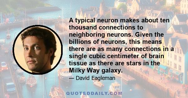 A typical neuron makes about ten thousand connections to neighboring neurons. Given the billions of neurons, this means there are as many connections in a single cubic centimeter of brain tissue as there are stars in